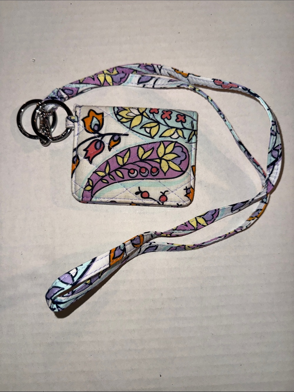 Vera Bradley Quilted Paisley Lanyard Card Holder in Lavender, Yellow, Aqua